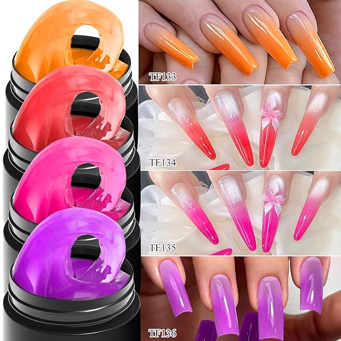 MEET ACROSS All-in-One Extension Mini Kit Non-Sticky Builder Gel Starter Kit WIth Base & Top Coat/Dual-Silicone Pen/Pro File/20-Pc Reusable Dual Forms Salon-Grade Extensions (Orange+Red+Pink+Purple)