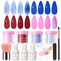 AZUREBEAUTY Dip Powder Nail Kit, Pinkish Blue Ombré 4 Colors Upgraded Brush One-Step Dipping Powder with Base & Top Coat Activator for French Nail Art Manicure Salon DIY at Home