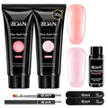 BQAN Poly Nail Gel, 2 Jelly Colors Poly Extension Gel (30ml) with Slip Solution & Brush | Non-Lifting Low Odor | for Nail Builder Pro Salon & Home DIY - Jelly Light Pink, 1 Oz/Pack (Pack of 2)