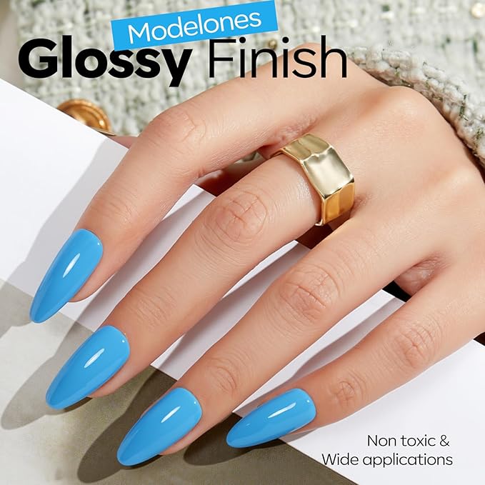 modelones Sky Blue Gel Nail Polish Powder Blue Gel Polish Soak Off Pastel Nail Polish Gel Nail Art Salon Manicure 15 ML