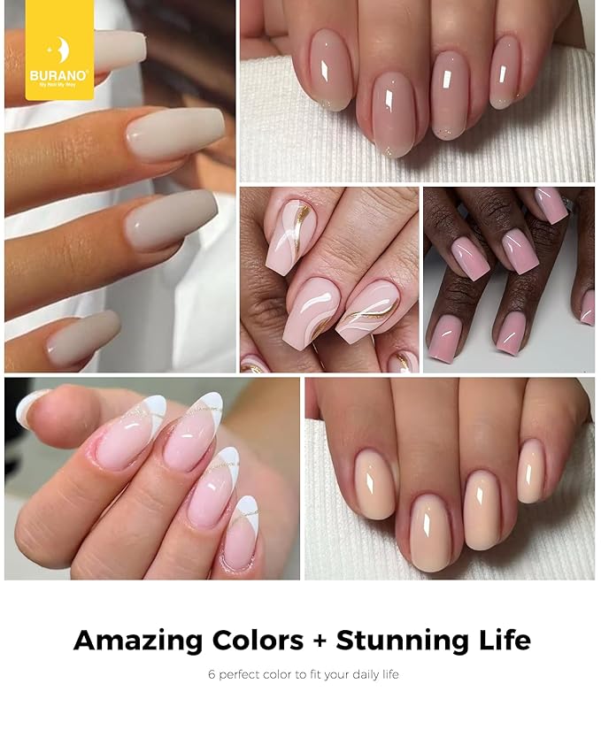 BURANO Poly Extension Gel Nail Kit, 6 Colors Nail Poly Nails Builder Gel Set for Beginner & Professional Using, DIY Starter Kit Nail Art Gift (Nude pink)