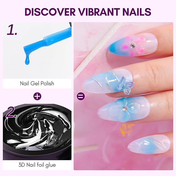Makartt 3D Nail Gel: 8 ml Nail Foil Glue, Transfer Gels Adhesive for Linear, Shell, Ripple & Chrome Nail Powder Art Designs, UV LED Lamp Required
