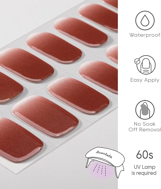 Semi Cured Gel Nail Strips - UV Light Gel Nail Stickers - 20 Long Lasting Salon Quality Wraps (Captivating Rosewood Red)