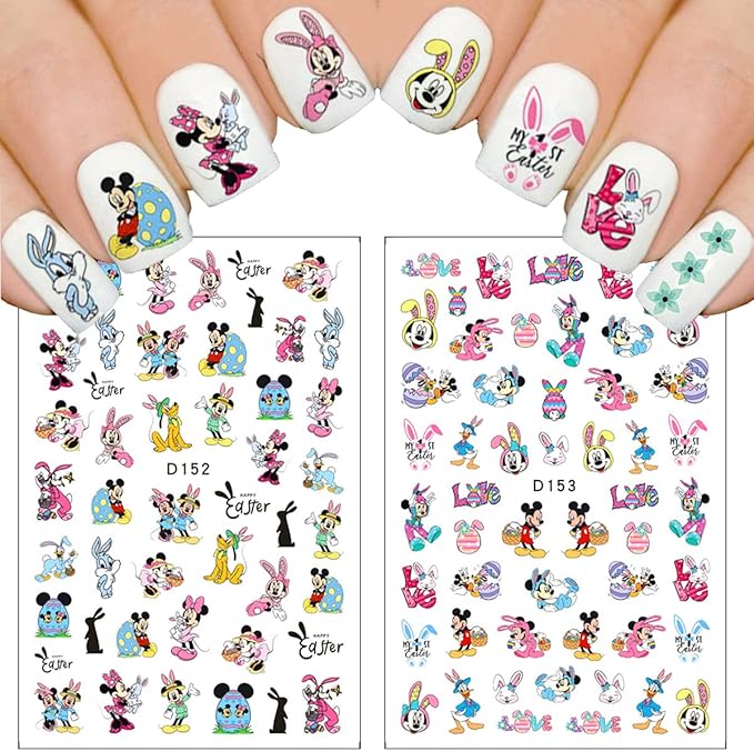 12 Sheets Cute Cartoon Nail Art Stickers Decals 3D Easter Self-Adhesive Nail Decals Cute Easter Eggs Bunny Rabbit Nail Design for Women Acrylic Nails Decoration Accessories