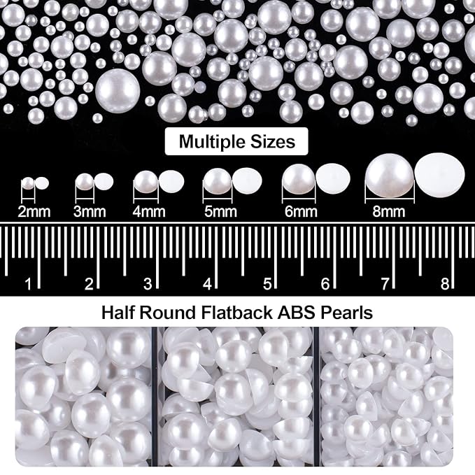 4000PCS Flatback Rhinestones and Half Round Pearls Kit #40, Multi Size Glass AB Crystals, Plastic Flat Back White Dome Bead with Pickup Pencil and Tweezer for Nail Art