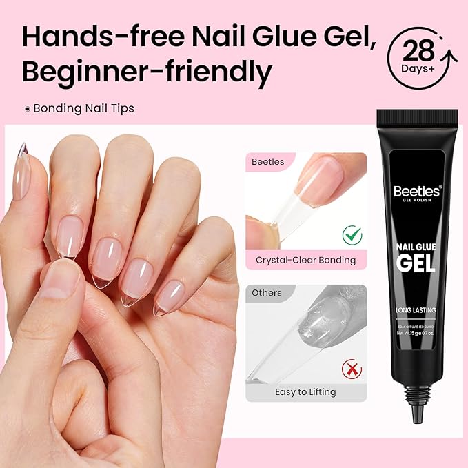 Beetles Gel Nail Kit Curve-EX, Almond Short, 320pcs 16 Sizes Nail tips, with 15g Nail Glue Gel Hands-Free, 7.5ml Base Gel & Top Coat, Mini Lamp, for Acrylic Press On Nail, Extension DIY Set at Home