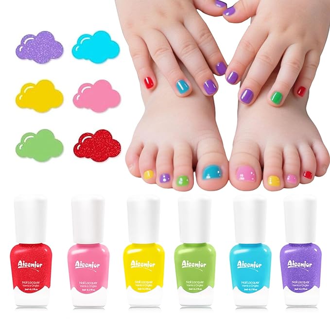 Quick Dry Kids Nail Polish Set, Non-Toxic Toddler Nail Polish, Water-Based Peelable Fingernail Polish for Kids, 6 Color Rainbow Nails Polish for Party, Holiday Favors, Party Favors