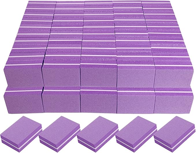 Nail Buffers (100 Pack), Mini Buffer Block Nail File for Acrylic Nails and Natural Nails, 100/180 Grit Nail Buffer Block Bulk Buffing Blocks for Nail Buff Professional Manicure File Blocks Set Purple