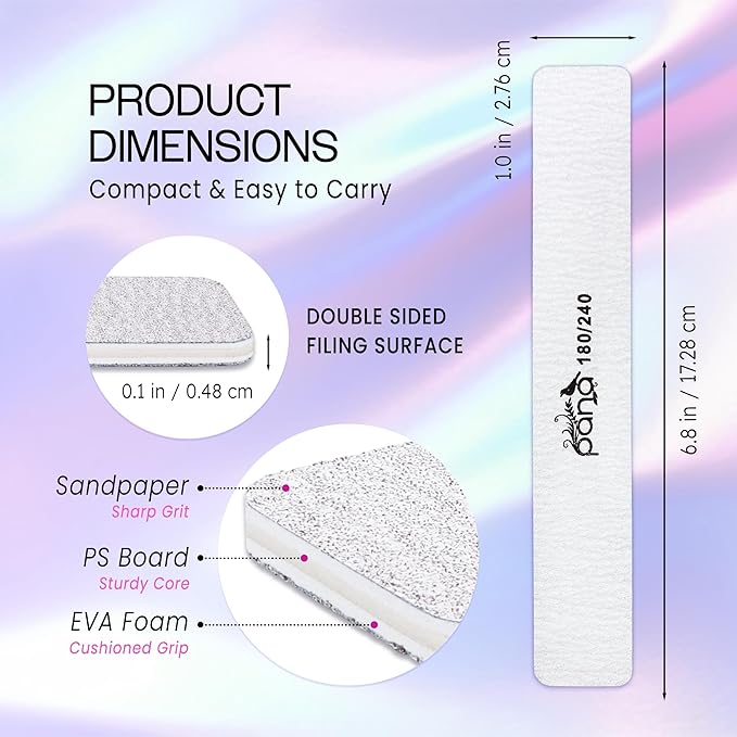 10pcs - PANA Jumbo Double-Sided Emery Nail File for Manicure, Pedicure, Natural, and Acrylic Nails - Zebra (Grit 180/240)