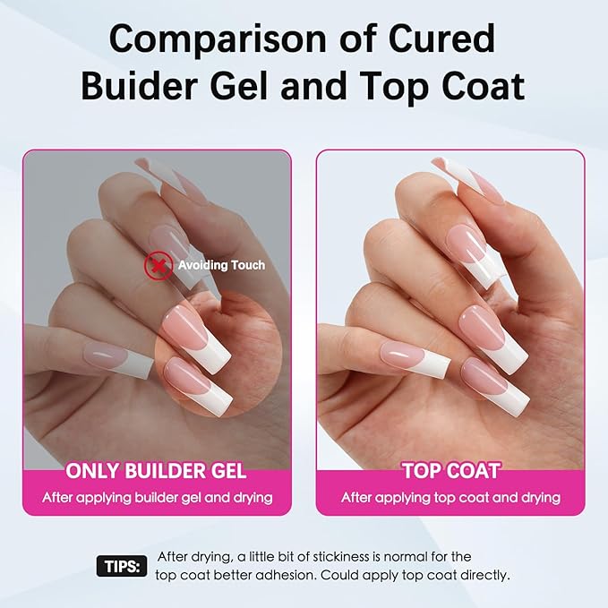 Vansiho French Protecting Builder Gel and Top Coat Set - Protect French Tips, 2 in 1 Strengthening Nails for Beginners & DIY Salon Manicurist Women