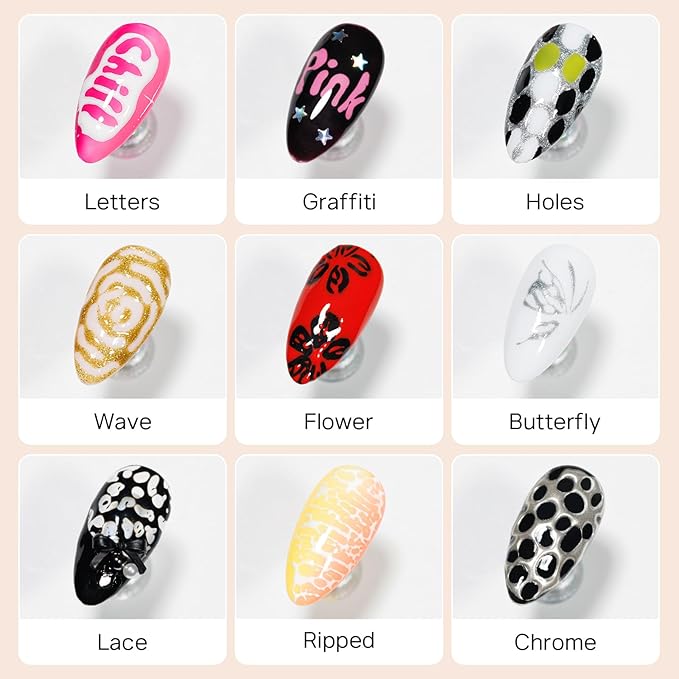 MIZHSE Poke Gel Nail Polish Set, with Professional Poke Foundation Gel, Multifunctional Drawing Painting Nails Art Design Classic Colors Lace Letter Wave Flower Manicure DIY Home Gift for Women