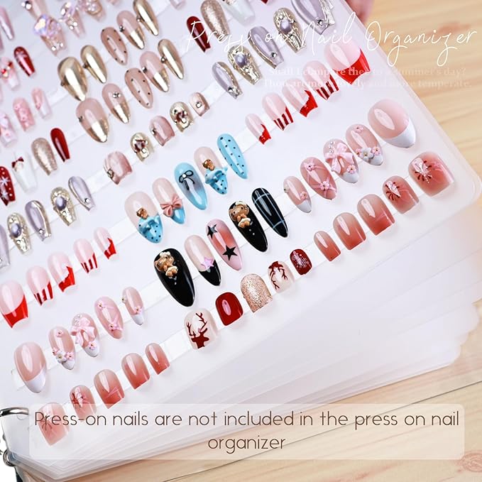 6 Sheets Press on Nail Organizer Book Insert Pages Medium Acrylic Nails Storage Box Insert Page Matte Packaging with Glue Strips Art Salon Supplies A5 Size