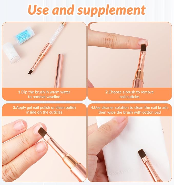 2Pcs Gel Brushes for Nails, Oval UV Builder Gel Brush for Nail Polish Brushes with Rhinestone Handle, Manicure Art Design for Nail Application, Rose Gold