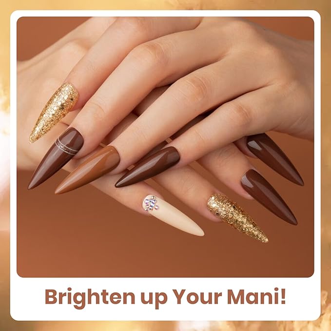 Beetles Brown Gel Polish - 6 Colors Nude Brown Neutral Beige Khaki Glitter Gold Gel Nail Polish Set Roasted Chestnuts Collection Uv Gel Nail Art Manicure