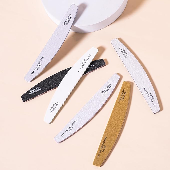 6PCS Nail Files Professional Double Sided 80/100/150/180/240 Grit Nail Files Emery Board White/Black/Gray Nail Kits Manicure Pedicure Tool & Nail Buffering Files for Home and Salon Use
