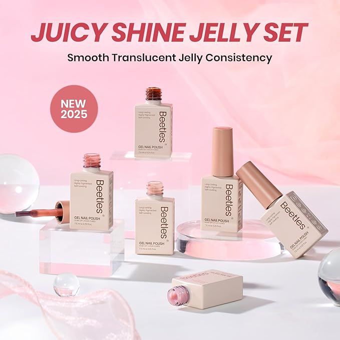 Beetles Jelly Gel Nail Polish Set - 6 Colors Neutral Fall Gel Polish Kit Nude Pink Red Brown Sheer Gel Translucent Effect Soak Off UV DIY Manicure French Nail Art Salon Gift for Girls Women