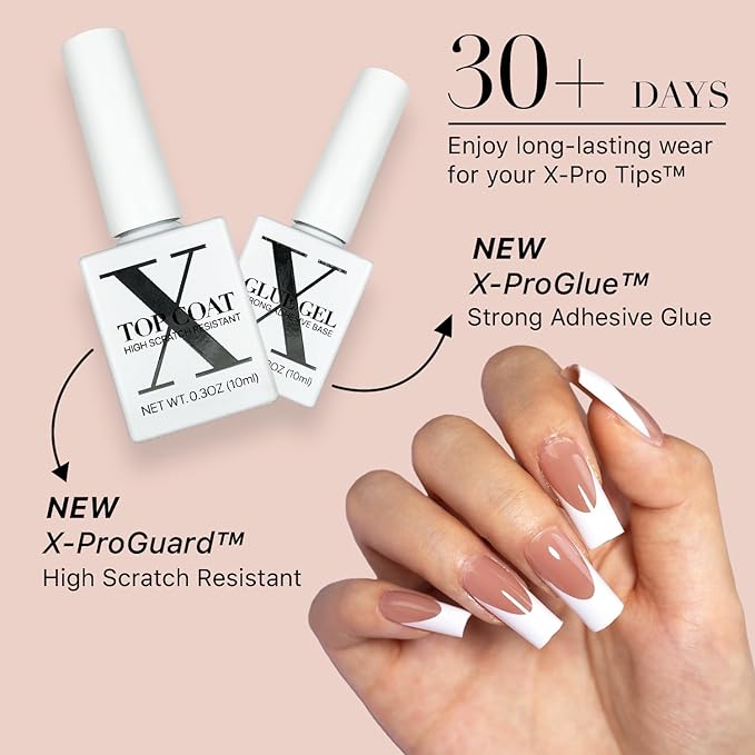 SXC Cosmetics French Tip Press On Nails Brown Series, Medium Square X-Pro Tips Starter Kit