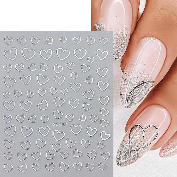 7 Sheets Valentines Day Nail Stickers for Nail Art 3D Self-Adhesive White Black Red Heart Nail Art Stickers Hollow Heart Love Design Nail Art Supplies Cute Nail Decals for Women Acrylic Decorations