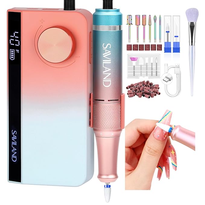 SAVILAND Advance Nail Drill Professional: 40000RPM Pro Electric Nail Drill New Gradient Color Nail D rill Kit LCD Digital Screen Portable Nail File Manicure Pedicure Salon Use at Home