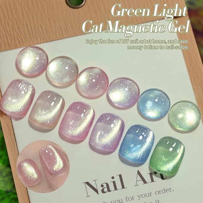 Born Pretty Cat Eye Magnetic Gel Nail Polish Shimmer Glitter Holographic Aurora Spring Summer Pink Green Blue Translucent Gel Polish Set Manicure Nail Art DIY at Home