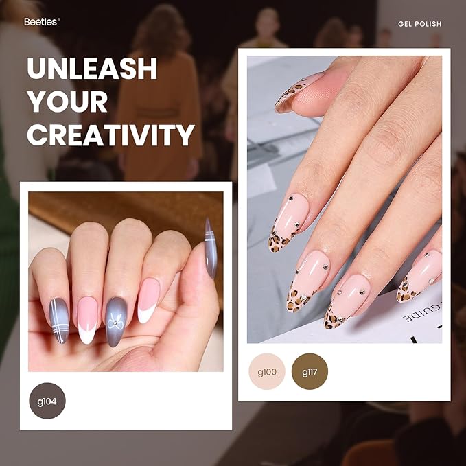 Beetles Retro Gel Nail Polish Set – Catwalk Tonal Hues 25 Colors UV Gel Polish Set, Brown Nude Blue Green Glitter with Base Glossy Matte Top Coat Soak Off UV LED Manicure Gift for Women