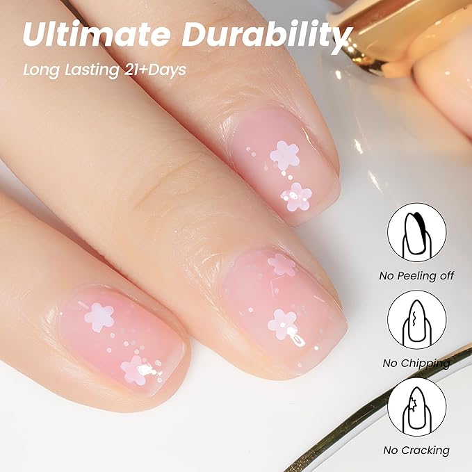 YTD Likomey Nude Gel Nail Polish,15ml Translucent Neutral Jelly Sheer Flowers Glitter UV Nail Gel,Sheer Pink Three-Dimensional White Petals DIY Manicure Varnish,LS326