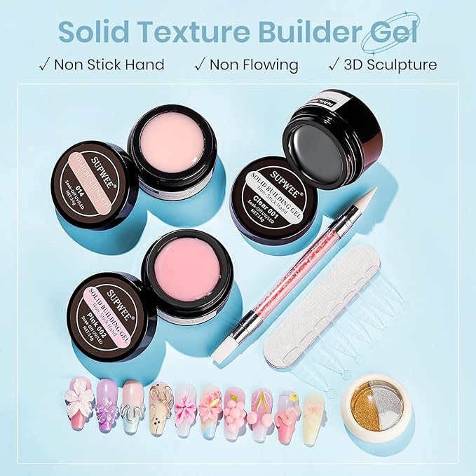 Sculpting Gel for 3D Nail Art Gel Non Stick Hand Solid Builder Hard Gels for Extension Carving Sculpting Beauty Nail Charms for Beginner and Salon DIY