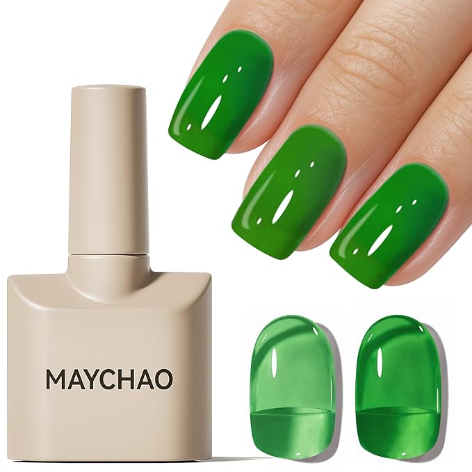 MAYCHAO 15ML Jelly Green Gel Nail Polish 1Pc Transparent Grass Green Gel Polish Soak Off UV LED Translucent Nail Polish Nail Art Starter Manicure Salon DIY at Home, 0.5 OZ