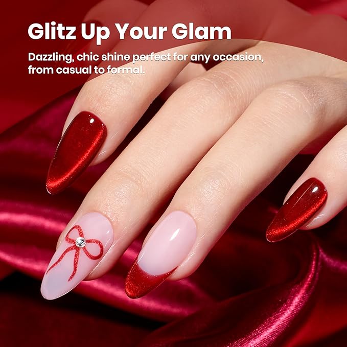 beetles Gel Polish Ruby Red Cat Eye Gel Nail Polish - 15ML Valentine's Day Red Cat Eye Glitter Gel Polish Magnetic Shimmer Effect Soak Off UV French Nail Art Design Salon DIY Manicure Gifts for Women