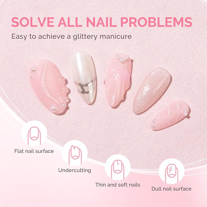 MelodySusie 2PCS 15ML Clear Nude Pink Builder Nail Base Gel for Nails Thickening,Soak Off UV Extension Gel,Rhinestone Nail Glue in a Bottle for Nail Art Design Gift for Women