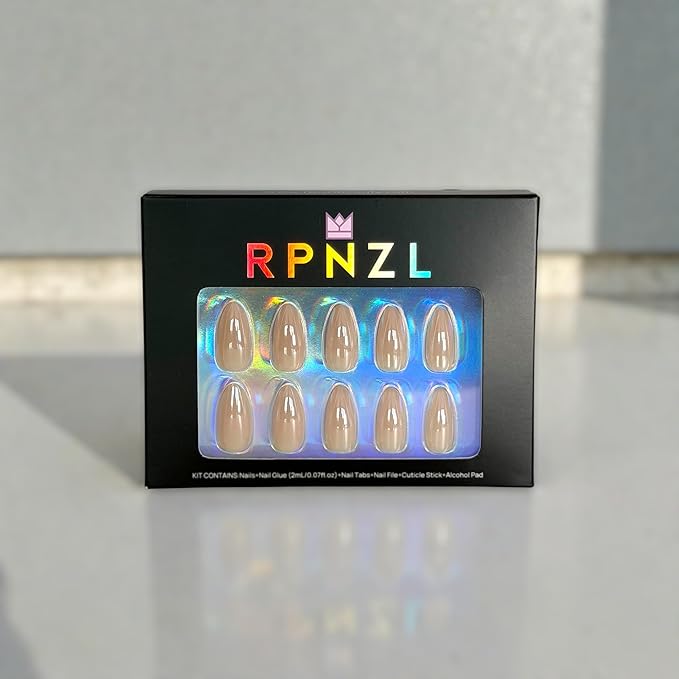 Press On Nails - Glazed Doughnut | Chrome Glazed Long Almond Fake Nails Tip, Salon Quality | 32 Nails, 16 Sizes Kit with Glue and Adhesive Tabs I Female Founded - Beauty, Self Care