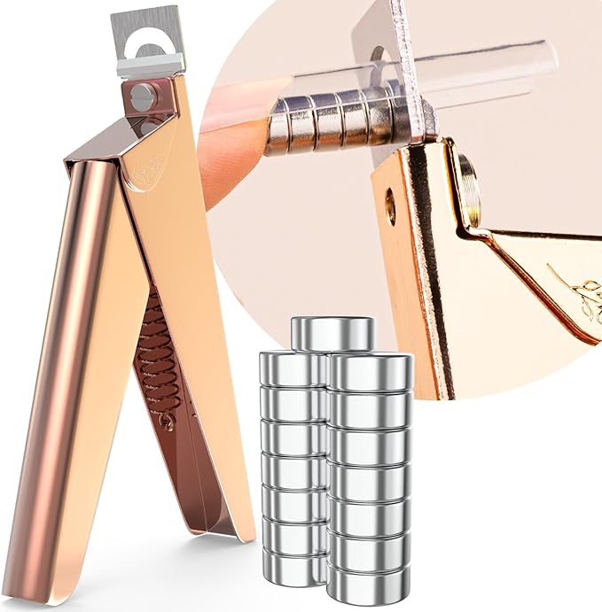 Gold Premium Nail Clippers with Magnet Sizers for Acrylic Nails, Professional Stainless Steel Fake False Nail Tip Clipper Cutter Trimmer, Manicure Tool for Salon Home Nail Art