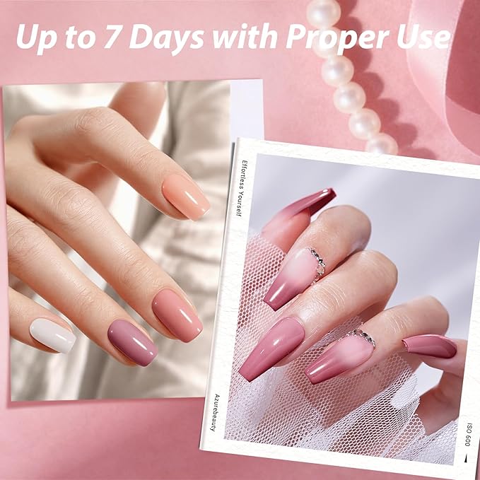 AZUREBEAUTY Nude Pink Nail Polish Set (4 Colors + Top Coat), Soft Solid Shades for Natural Look, Glossy Finish, Fast Dry, No Lamp Needed