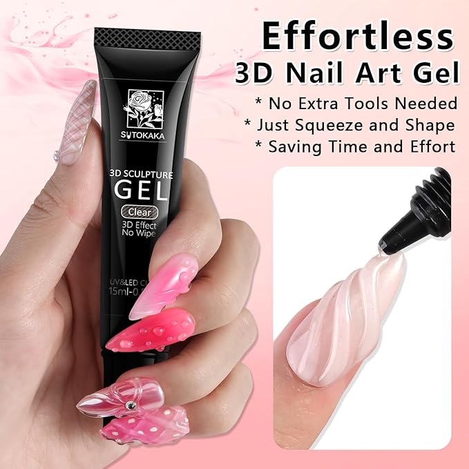 3D Gel Nail Art, 15g Clear Sculpting Gel Glue for Carving, Molding and Drawing Nails Art Designs, No Wipe Nail Polish Rhinestone Glue for Gems Decoration Manicure Salon Home DIY