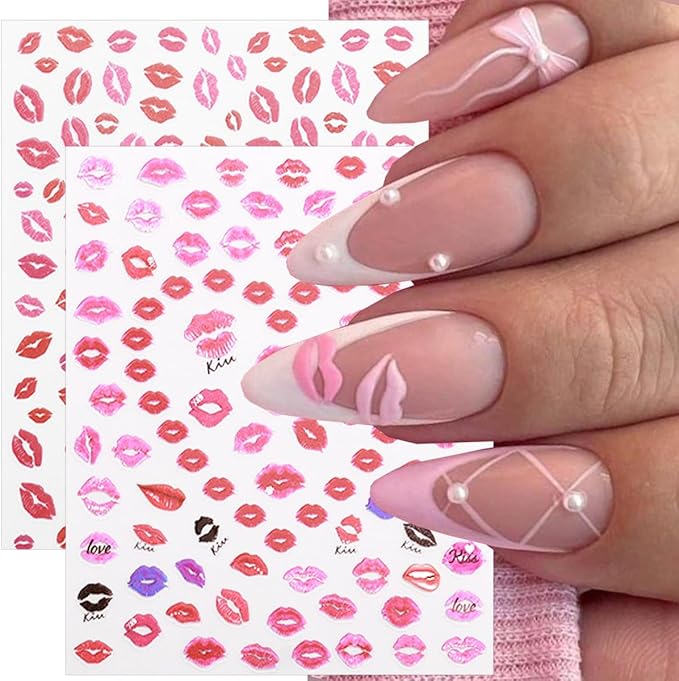 6 Sheets Valentines Day Nail Stickers for Nail Art Kit Sexy Red Lip Nail Decals 3D Self-Adhesive Colorful Lip Nails Design Valentines Nail Art Supplies for Women DIY Acrylic Manicure Salon