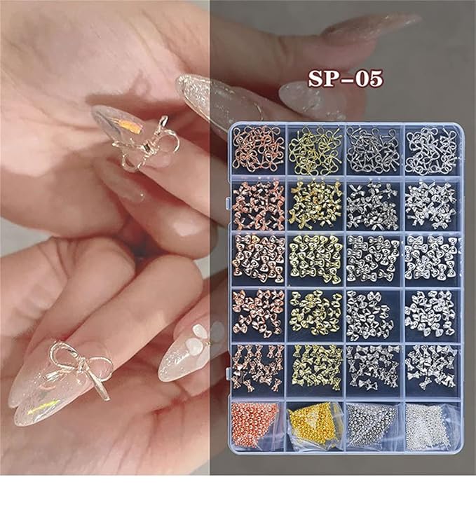 1 Box Gold Silver Alloy Bow Nail Art Decorations Rose Gold Nail Beads 3D Charm Bow Ties Nail Jewelry Ornaments Elegant Bowknots Nail Tips Decorations Manicure Accessories For Nails