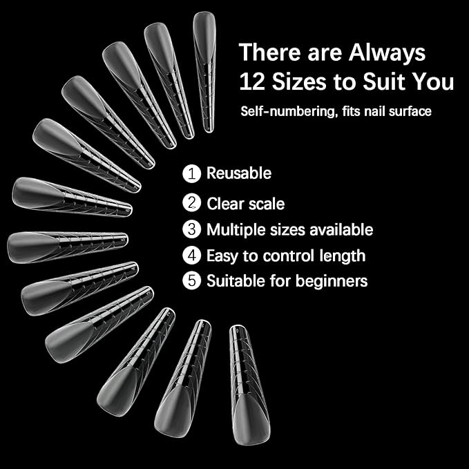 120 Pcs Dual Nail Forms 12 Sizes Half Matte Extension Poly Nail Gel Full Cover Nail Molds With Scale Builder Coffin Nail for Gel Manicure Art Design Salon DIY at Home