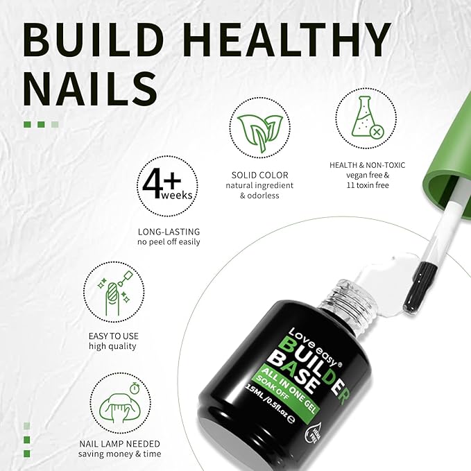 Hema Free Builder Gel - Hypoallergenic Builder Base & Top Coat | Long-Lasting Adhesion (30+ Days) for Professional Nails Gift for Women