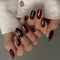 Tortoise Shell Press on Nails - Black Short Almond Nails Fall Winter False Nails Press ons with Design, Glossy Acrylic Full Cover Stick on Nails for Women Manicure 24Pcs