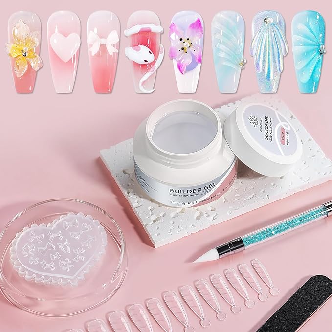 BORN PRETTY Builder Gel for Nails,60g Clear Hard Gel for 3D Sculpting & Nail Extension,Non-Sticky Soak Off U V Gels with Silicone Mold,Salon & Home DIY Nail Art Kit