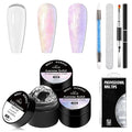 MEET ACROSS 7Pcs Aurora Solid Builder Nail Gel 5 IN 1 Solid Sculpture Builder Kit Clear Pink Purple Non-Stick Hand Nail Extension Gel Manicure DIY for Women
