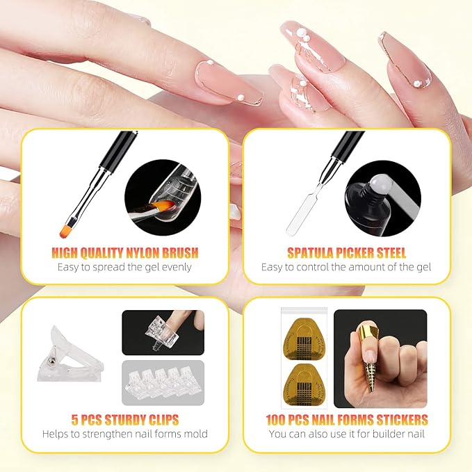 LIONVISON Poly Gel Nail Forms: 120Pcs Coffin Shape Nail Forms for Builder Gel Reusable - 12 Sizes Extension Acrylic Nail Molds Sets - False Nail Tips for Manicure Nail Art Design Salon DIY