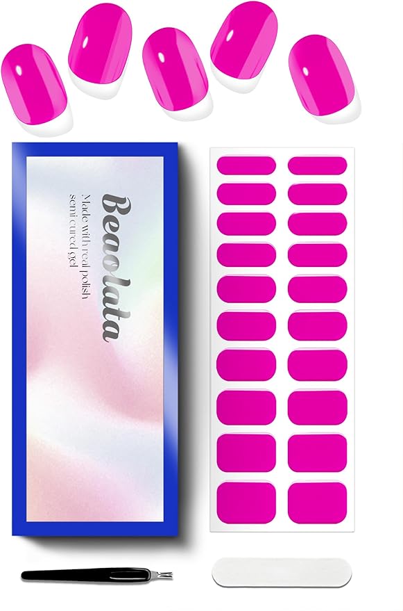 Semi Cured Gel Nail Strips - UV Light Gel Nail Stickers - 20 Long Lasting Salon Quality Wraps (Sultry Pink)