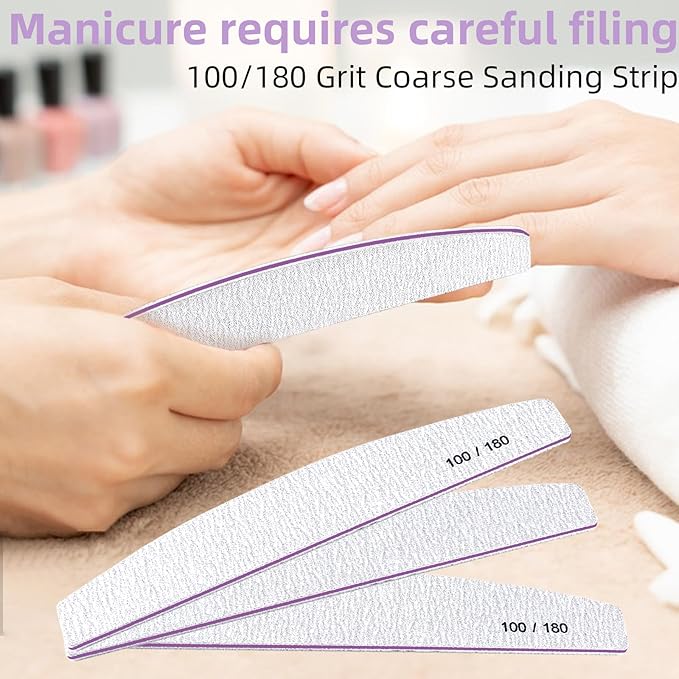 15Pcs Professional Nail Files, 100/180 Grit Double-Sided Buffer, Reusable Emery Boards for Natural/Acrylic Nails, Salon & Home Use (Grey)