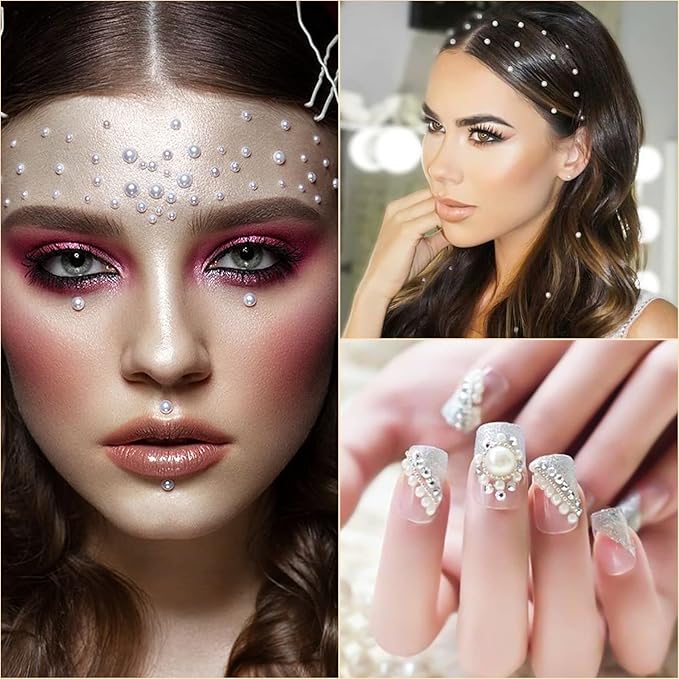 2475 PCS Pearl Stickers Self Adhesive, Nicpro 4 Size Stick On Makeup Pearl Gem White Jewel Decor for Face, Body, Nail, Hair, Phone Art Craft Scrapbooking Embellishments Assorted Size 3mm/4mm/5mm/6mm