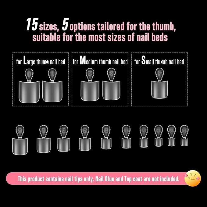 NOVO OVO Halloween Short Medium Toe Nail Tips with Moon Curve, Sharp Square Extra Thick Full cover Press on, Soft Gel False Toenail Extension Kit, Clear Matte Fake Nails DIY Pedicure x15 Sizes 330 Pcs