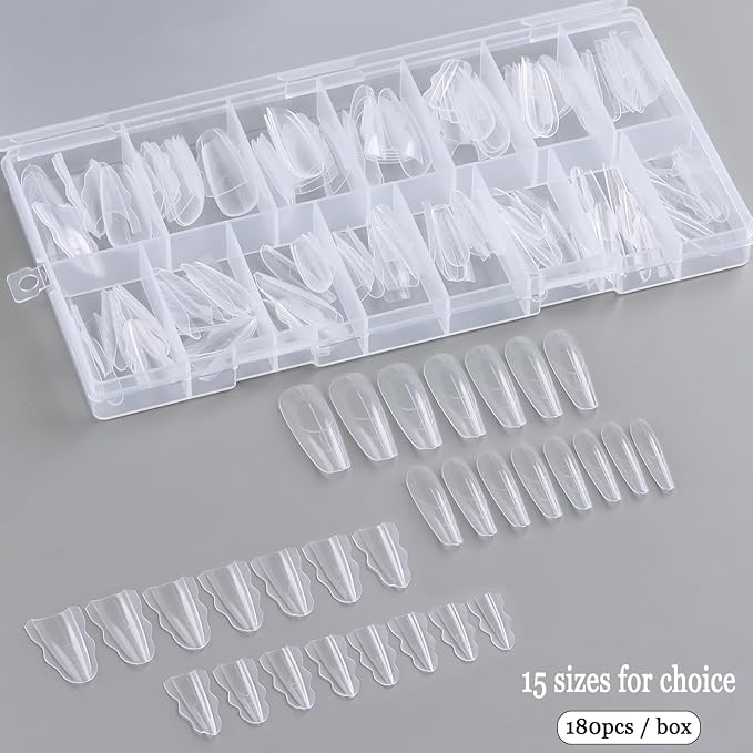Sandwich Dual Nail Forms for Builder Gel, 180PCS Nail Forms with Brush Pen File Polygel Extension Tools Kit Top & Bottom Dual Form System Guide Lines Tips Professional Manicure Supply (Almond)