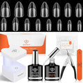 modelones X Nail Gel Kit Almond, Upgrade 15Sizes Fake Nails, 9-in-One Glue Dehydrator & Mini U V Light Clipper, 510Pcs Medium Almond Press on Tips for Extension DIY Salon Home Gift