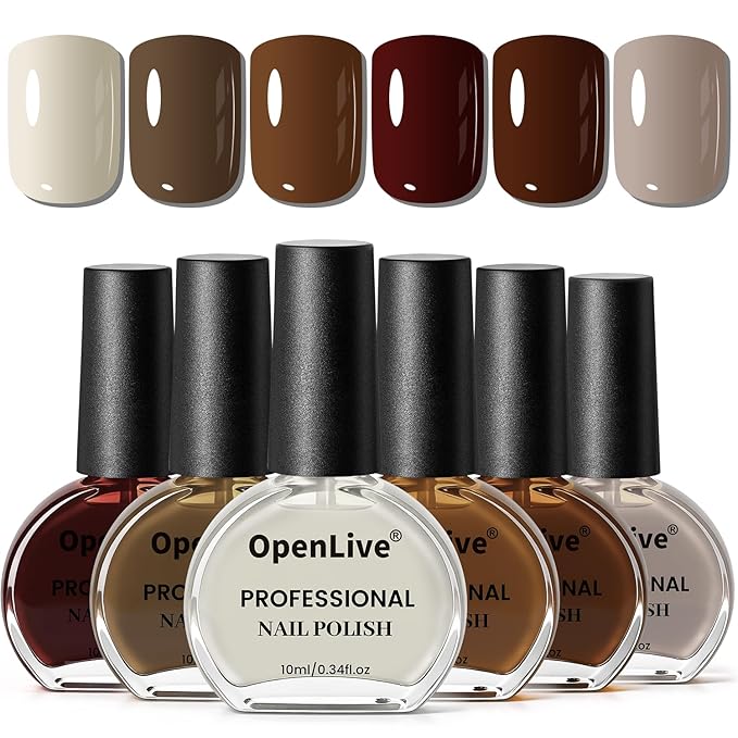 10ml Chocolate Brown Nail Polish Set 6 Colors Fall Winter Mocha Quick Dry Nail Polish Non Gel for Women Girls Gift