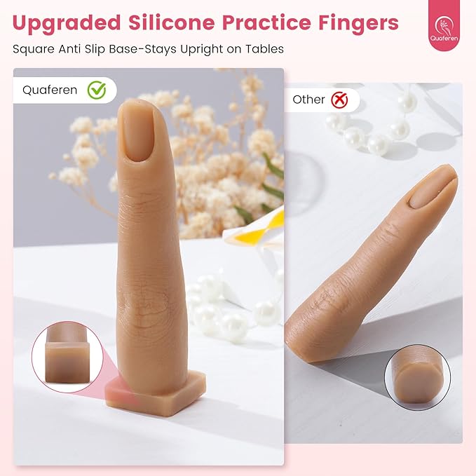 Deciniee Upgraded Square Base fake finger 2PCS Silicone Practice Fingers for Acrylic Nails Flexible Nail Practice Finger Soft Nail Training Model Mannequin Finger for DIY Nails Practice（N0.3）